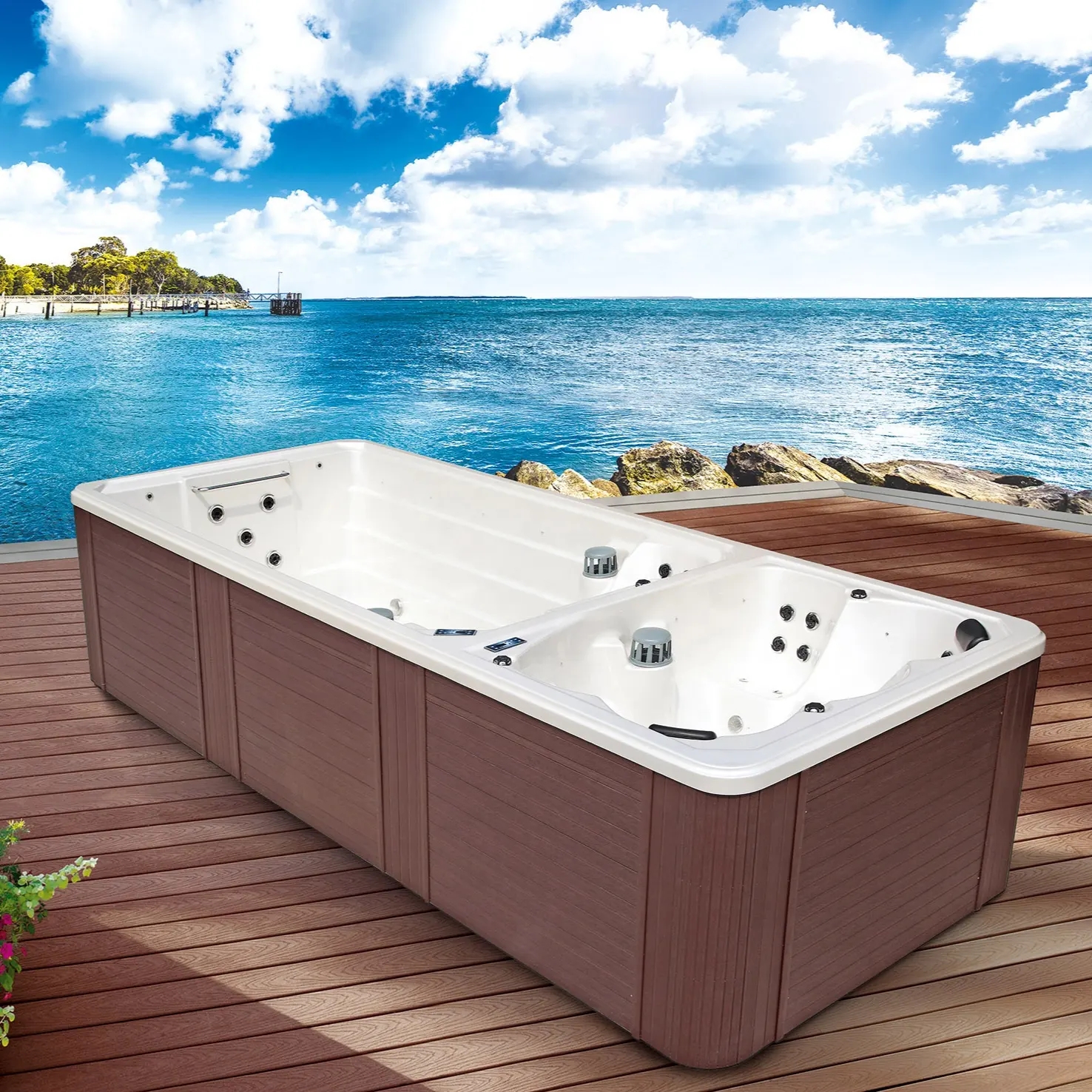 5.8m Dual Massage Acrylic und Fiberglass Swimming Pool Outdoor Endless Swim Spa Hot Tub Bathtubs