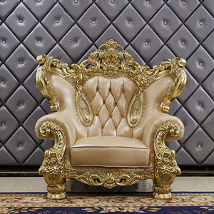 Sofá de Cuero Europeo STG para Sala de Estar, Muebles Aristocráticos de Madera Maciza Dorada Tallada, Sofá de 1/2/3/4 Plazas - Product Image 5