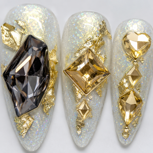 Faux ongles à presser couleur or champagne avec paillettes et strass, couvrance totale, élégants pour les soirées - Product Image 6