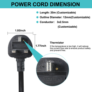 BS Industrial Equipment Power <b>Stripped</b> End UK Extension Cord with Surge Limiting Thermistor - Product Image 3