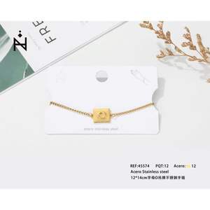 Bracelet à breloque lettre O en acier inoxydable 12x14cm plaqué or, bijoux de mode unisexe - Product Image 1