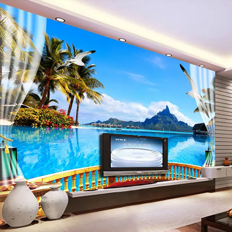 Personnalisé Photo Papier Peint Murale 3D Peinture Murale Salon Chambre TV Fond Mur Nature Paysage Balcon Seaview Murale Papier Peint