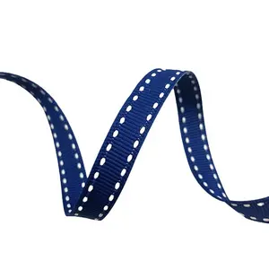 戈登丝带定制25毫米海军蓝罗缎丝带，白色针脚紫色缝合鲁班礼品盒包装