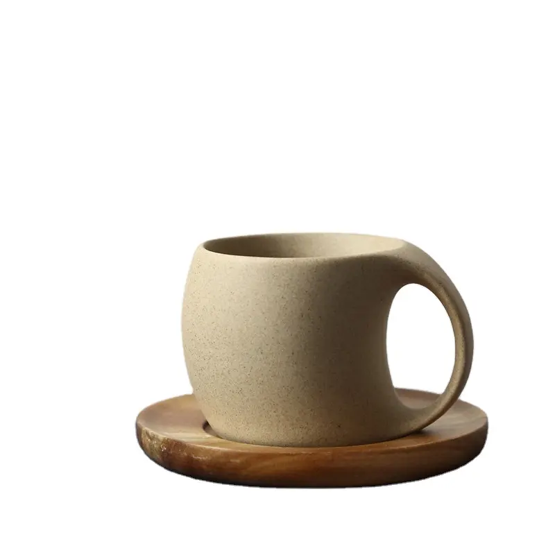 Kreative Retro japanische Art Keramik Wavvy Tasse mit Bambus Tablett 1 Set Kaffeetasse Home Drink Cup bringen Sie einen tollen Nachmittags tee
