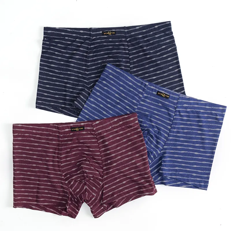 Wholesale China Fashion Luxury Cotton Black Men Boxer Briefs Shorts Striped Underwear for Men