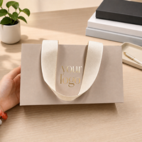 Tas Belanja Kertas Daur Ulang Sesuai Standar PPWR dengan Logo Kustom, Tas Hadiah Perhiasan Mewah, Foil Emas, Pegangan Pita, untuk Butik