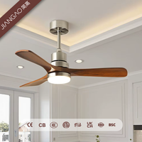 Ventilateurs de plafond intelligents LED en noyer de 42/52 pouces avec télécommande en bois, lustre décoratif pour chambre à coucher, conforme à la norme ROHS