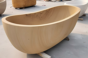 Bañeras Ovaladas Modernas de Lujo Hechas a Medida, Exclusivas, con Acabado en Madera Amarilla y Piedra Arenisca, Independientes, para Baño, Villa, Hotel, Casa - Product Image 6