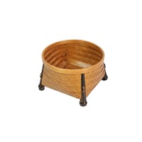 Plateau à fruits en bambou violet, artisanal, à fond carré et ouverture ronde, avec couvercle et quatre pieds, en bambou naturel tressé à la main, pour décoration