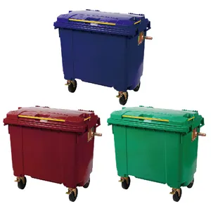 660L customized rectangle metal waste bin paper storage bin removable recycling plastic bins with wheel