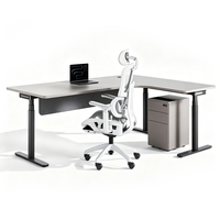 Bureau debout électrique en forme de L, hauteur réglable, structure métallique, plateau en MDF, panneau d'intimité, poste de travail de direction moderne
