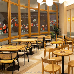 Ghế gỗ tro rắn ghế da sang trọng bằng gỗ ghế mây cho nhà hàng và quán cà phê đồ nội thất - Product Image 1