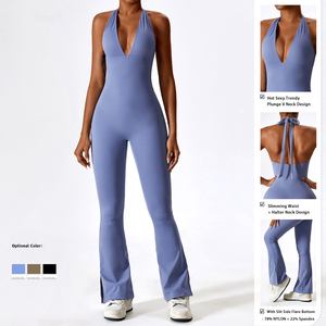 <span class=keywords><strong>Justaucorps</strong></span> de danse et de fitness sexy à décolleté plongeant en V pour femmes, <span class=keywords><strong>justaucorps</strong></span> de yoga personnalisables avec col halter + pantalon évasé, combinaisons de sport pour la salle de sport - Product Image 2