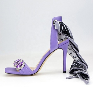 Luxury Shiny Gem Sandals Diamonds Slim High <b>Heels</b> Lavender Satin Ribbon Pumps Summer Women Stiletto Shoes - Product Image 1