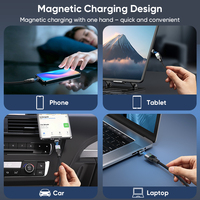 Cable Magnético USB-C de 240W, Carga Rápida de 5A, 2 en 1, Puntas Desmontables Tipo-C y Mini Adaptador, Cable de Datos Trenzado de Nailon de 24 Pines