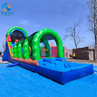Toboggan aquatique gonflable commercial en PVC de 4,5 m (15 pieds) rouge et bleu, thème tropical, avec piscine et cocotier, pour usage intérieur/extérieur, taille personnalisable, idéal pour résidences et écoles