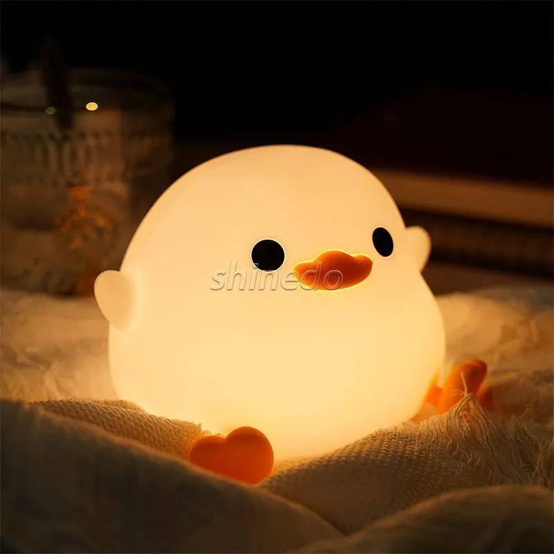 Luz LED de noche de pato de silicona para niños, decoración de noche para niños, luz sensible al tacto