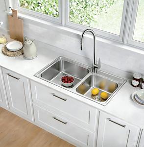Évier de cuisine double à finition satinée 750x450mm en acier inoxydable SUS304 avec robinet 801 intégré - Product Image 2