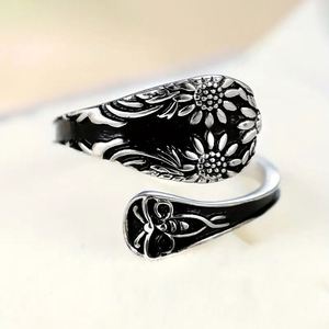 Vintage Butterfly Flower Open <b>Ring</b> Fashion Sunflower Butterfly Adjustable Finger Band for Women Men <b>Couple</b> Jewelry Accessories - Product Image 6