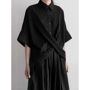 Blus Katun Campuran Bergaris Tekstur Asimetris Depan Model Prancis Chic Ukuran Besar (Plus Size) dan Oversize untuk Musim Panas 2026 Grosir - Product Image 2