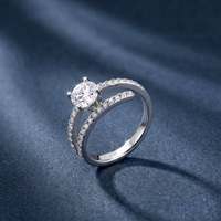 Anello di fidanzamento con diamante creato in laboratorio a gambo diviso, in argento S925, diamante D VVS1 HPHT CVD, pietra centrale rotonda, fascia con doppio pavé.