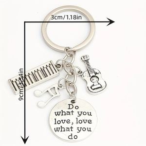 Vente en gros de porte-clés vintage sur le thème de la musique (guitare, piano) avec breloque à citation inspirante, bijoux pour les amateurs de musique, cadeaux - Product Image 4