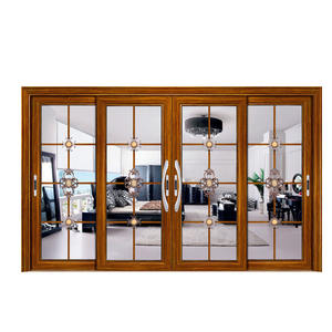 Desain Clauses Grill Pintu Kaca Geser Aluminium Pola Desain Baru dengan Kisi PVC Tempered Glass Pintu Masuk Modern Hotel OJY - Product Image 6