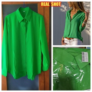 ソリッドシフォンレディースシャツ シングルブレスト 長袖 春夏ブラウス プラスサイズ 8XL 女性用 オフィスカジュアルTシャツ - Product Image 5