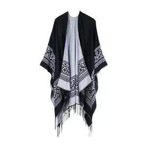 Factory Wholesale Custom Fashion Design shawl poncho cape Coat Open Front Blanket Winter Poncho Shawls And Wraps for Women