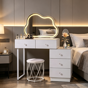 Modern Makeup <b>Vanity</b> With Lighted Cloud <b>Mirror</b> Storage Drawers Bedroom <b>Dressing</b> <b>Table</b> With Stool - Product Image 5