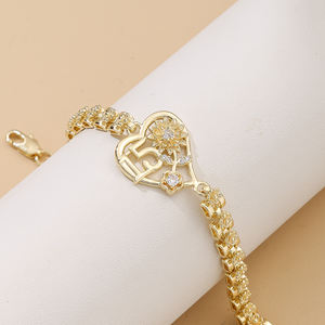 <span class=keywords><strong>Bracelet</strong></span> Tournesol en Or 14 carats Plaqué Or pour Femmes et Filles, <span class=keywords><strong>Bracelet</strong></span> Délicat pour 15 <span class=keywords><strong>Ans</strong></span>, <span class=keywords><strong>Bracelet</strong></span> Chaîne de Montre Fleur Quinceanera, Cadeau - Product Image 2