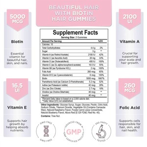 Prend en charge une croissance plus rapide des cheveux Supplément Premium Hair Gummy Vegan Collagène Vegan Biotin Hair Gummies - Product Image 3