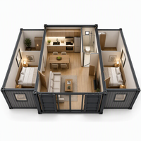 Maison conteneur moderne extensible à double aile de 20 pieds, 2 chambres, cuisine, salle de bain, 37,8 m², mini-maison préfabriquée, appartement/villa prêt à l'emploi