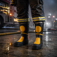 Nouvelle Arrivée Bottes de pompier noires et jaunes à tige haute en caoutchouc avec embout en acier et languette de traction, protection contre les produits chimiques dangereux