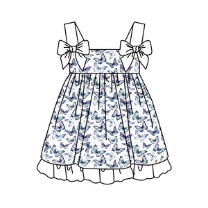 Abito da bambina con stampa floreale e farfalle, vestito estivo senza maniche con cinturino a fiocco - Product Image 2