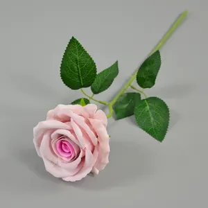 Vente chaude Real Touch Fleur Artificielle Unique Tige Velours Rose Blanc Rose Fleur pour La Décoration De Mariage De Noël Décoratif