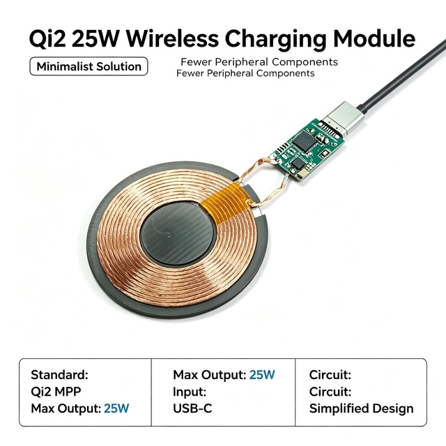 Qi2 MPP 25W Magnetic Wireless Charging Module Customized Copper Thickness Minimalist PCBA Solution ODM LK-001 Model USB-C Input