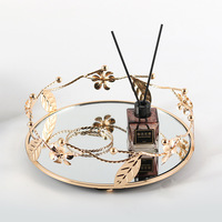 Plateau de rangement miroir sculpté en forme de branche, style luxe léger, pour cosmétiques et service de pain, artisanat métallique, décoration intérieure personnalisée, cadeau