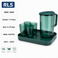 Ensemble de pichets à eau en plastique 2L PP cruche 4 tasses plateau boisson sans BPA réutilisable service cuisine maison jus vaisselle