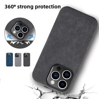 Coque de téléphone magnétique en cuir texturé noir avec protection de bouton unique, antidérapante, coque rigide absorbante pour 16 17 Pro Purely