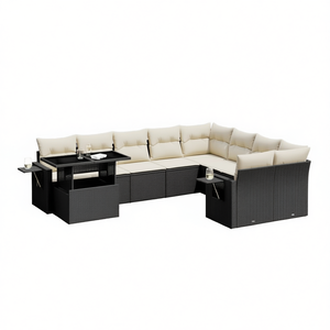 Black And Cream Garden <b>Sofa</b> Set With Cushions Outdoor Furniture UV Resistant PE <b>Rattan</b> Contemporary Design Waterproof - Product Image 1