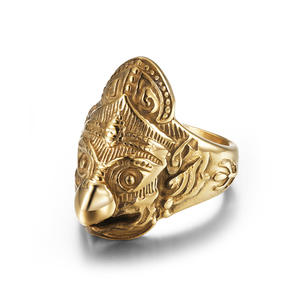 Cincin baja tahan karat Redhawk Buddha Hawk, cincin mode kepribadian Retro wajah elang baja Titanium Garrow Hindu - Product Image 5