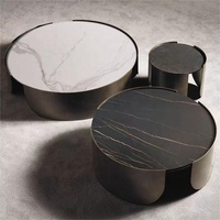 Ensemble de table basse moderne en acier inoxydable Shanghai Muchun, 3 pièces, plateau rond en marbre doré