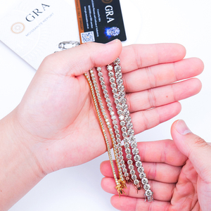 Bracciale Tennis con Diamanti Moissanite Certificati VVS, Placcato Oro <span class=keywords><strong>Argento</strong></span> S925, Stile Hip Hop, con Diamanti da 3/4/5/6MM - Product Image 3