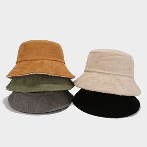 Winter Warm Furry Suede <b>Reversible</b> Cap Fleece Sherpa <b>Bucket</b> <b>Hat</b> With Custom Logo - Product Image 2