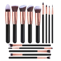 Ensemble de pinceaux de maquillage professionnels 14 pièces avec pinceau éventail et crayon à sourcils, poils synthétiques pour visage/yeux/lèvres/estompage, vente en gros