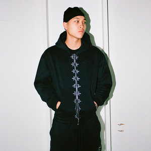 Customized Crystal Street Style Heavyweight Zipper <strong>Blank</strong> Two Piece Sports Pants and Hoodie Set for Men - Product Image 5