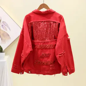 Unique Design Embroidery Sequin Denim Jacket Clothing Custom Denim Jacket For Women Made In China