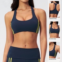 Soutien-gorge de sport pour femme avec dos sculpté, bandes latérales, coussinets amovibles, ourlet incurvé, idéal pour le yoga, l'entraînement, le fitness et la course à pied