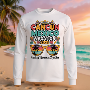 Maglietta a Maniche Lunghe Unisex Cancun Messico Vacanza 2025, Girocollo, per Riunioni Familiari, Abbigliamento da Spiaggia per Adulti, Stampa Digitale - Product Image 3